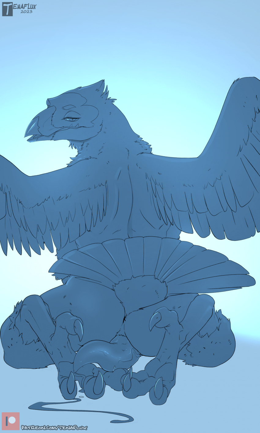 2023 4_toes absurd_res anisodactyl anthro anus ass avian avian_feet beak biped bird claws corvid corvus_(genus) feet genitals hi_res looking_at_viewer looking_back looking_back_at_viewer lying male monochrome nude on_front oscine passerine patreon patreon_logo penis presenting presenting_hindquarters presenting_penis raven signature solo talons tapering_penis tenaflux text toes url wings