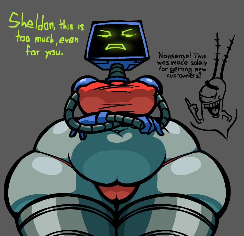 2d ass_bigger_than_head ass_focus ass_window barely_clothed belly big_ass big_breasts chubby clothed female huge_ass humanoid husband_and_wife hyper_ass karen_plankton nanodude78 nipples_visible_through_clothing no_bra robot robot_girl robot_humanoid screen_face sheldon_j._plankton sideass spongebob_squarepants useless_clothing