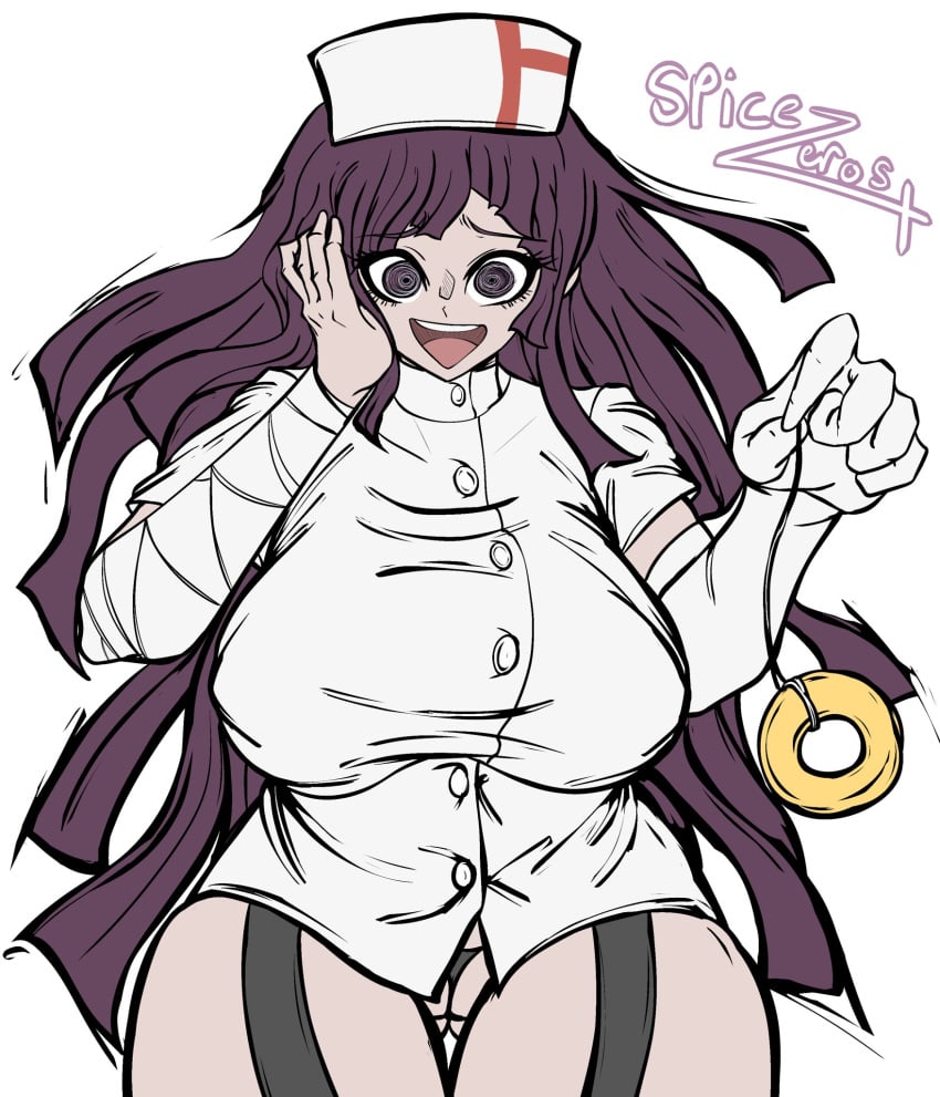 1girls alternate_version_available bandaged_arm big_breasts black_panties buttons crazy_eyes danganronpa danganronpa_2:_goodbye_despair female hypnosis hypnotizing_viewer long_glove mind_control no_pants nurse nurse_cap nurse_uniform pendulum purple_eyes purple_hair spicezeros tsumiki_mikan