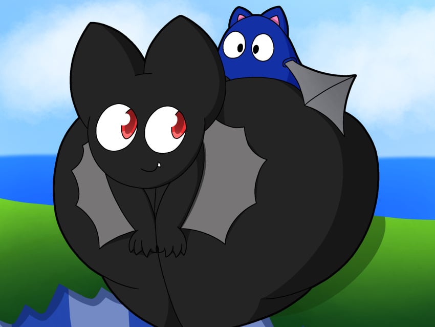 badnik bat bat_brain batt_the_bat cliff expressionless from_behind ggil grass huge_ass looking_back membrane_(anatomy) no_humans oc original original_character posted_by_artist robot simple_background simple_shading size_difference smile sonic_(series) sonic_superstars tagme