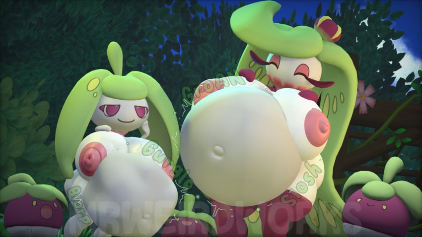 3d bounsweet breasts large_breasts large_thighs mrweirdworkz pokemon pokemon_(species) post_vore steenee thighs tsareena vore