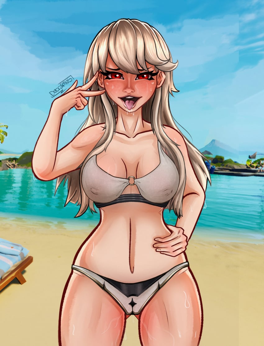 1girls 2023 2d 2d_(artwork) beach blonde_hair cum dutraimus fortnite fortnite:_battle_royale highres lexa_(fortnite) nude palm_tree princess_lexa_(fortnite) pussy