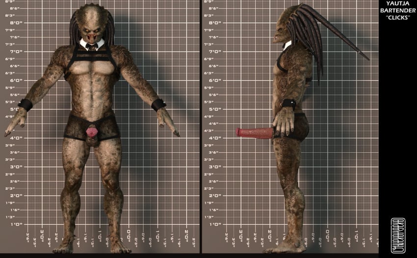 abs alien balls genitals hi_res humanoid male male_only muscular muscular_humanoid muscular_male pecs penis predator_(franchise) pseudo_hair solo spikes spikes_(anatomy) ugnaughtsden unusual_anatomy unusual_genitalia yautja