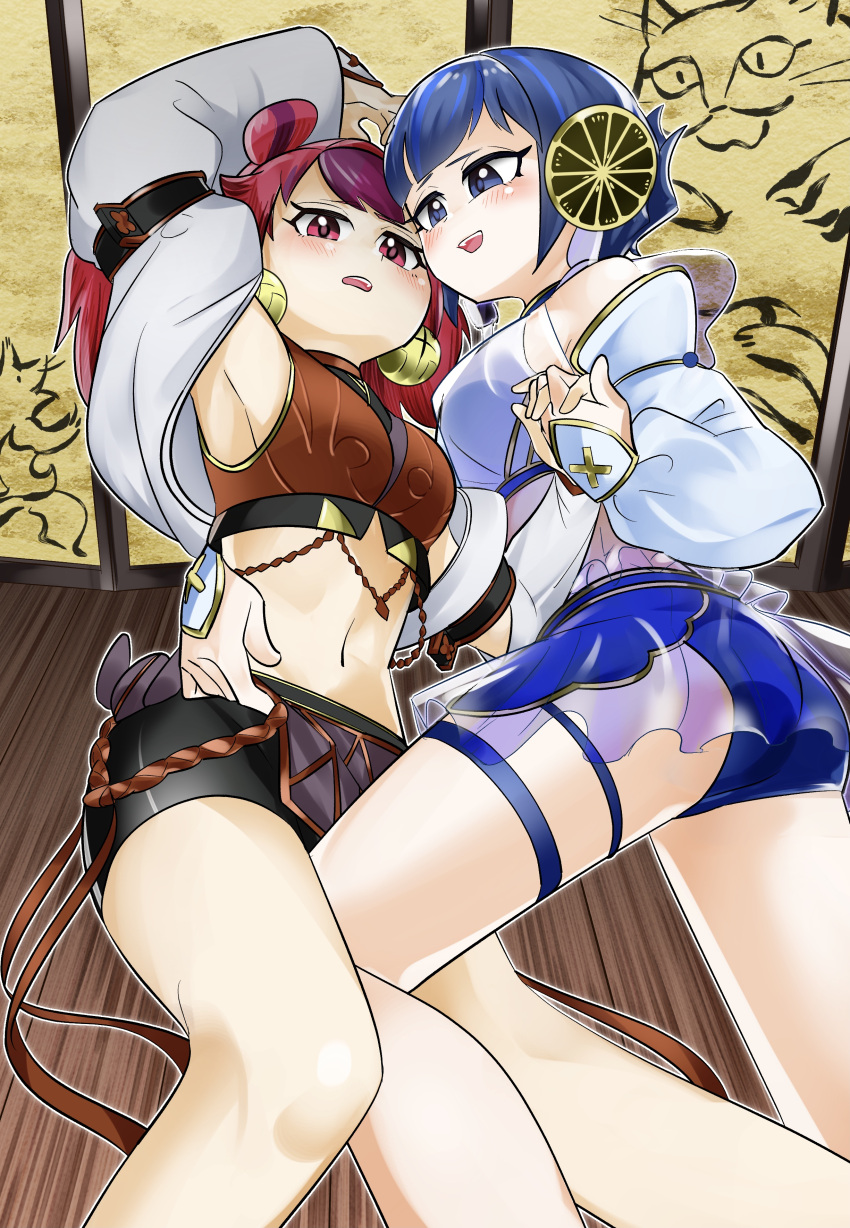 2girls duel_monster ha-re_the_sword_mikanko ni-ni_the_mirror_mikanko sawan_cutman yu-gi-oh! yuri