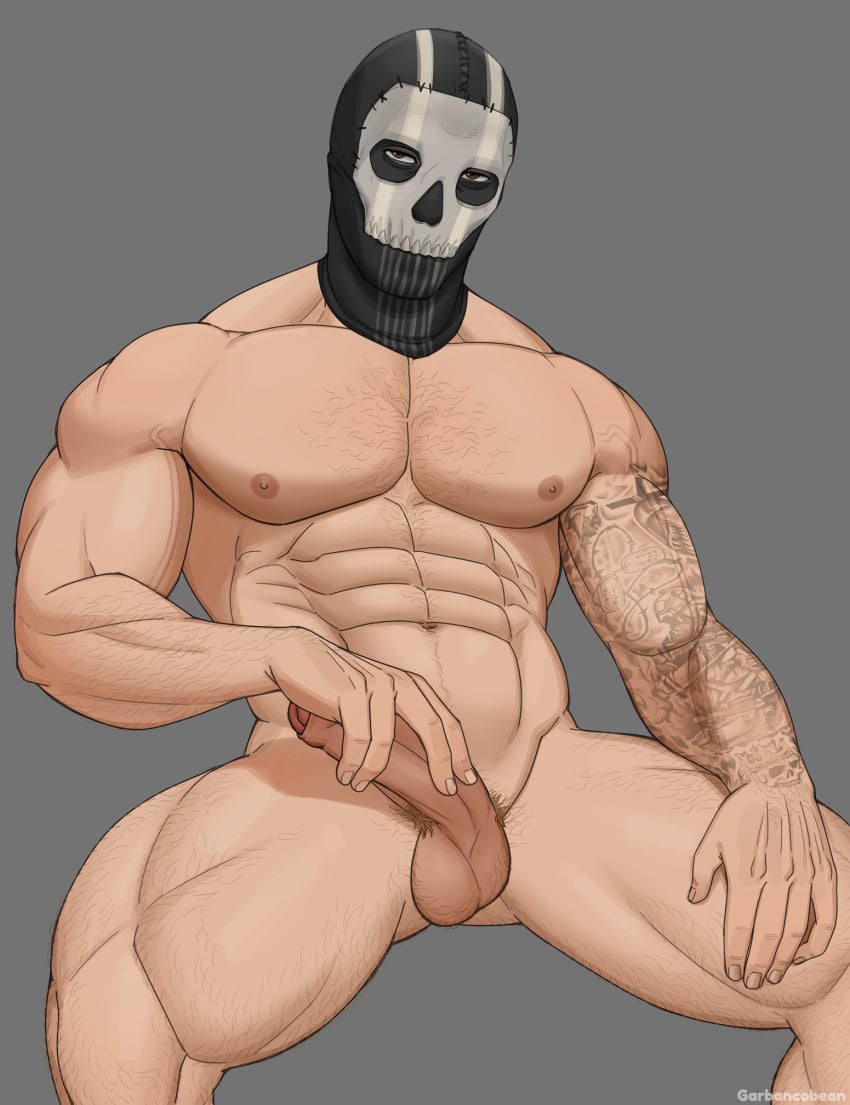 bara bara_tiddies bara_tits blonde_pubic_hair buff call_of_duty call_of_duty_modern_warfare_2_(2022) foreskin foreskin_folds garbancobean ghost_(modern_warfare_2) hairy hunk male_focus male_only mask masked_male muscular_male simon_riley solo_male tattoo tattooed_arm thick_penis uncut