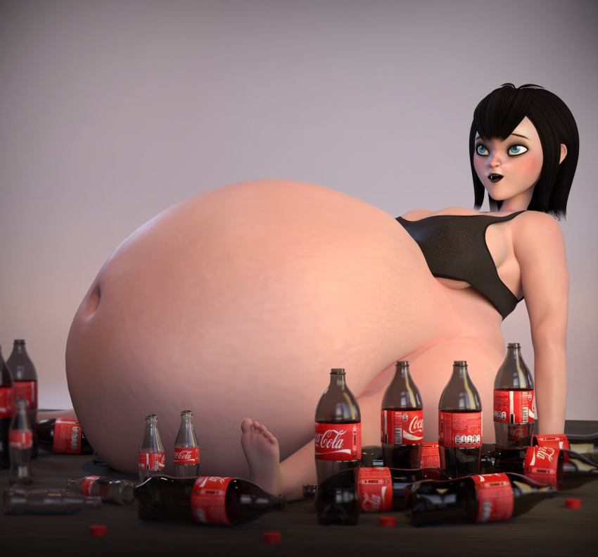 1girls 3d 3d_(artwork) barefoot bbw belly belly_inflation big_belly big_breasts black_hair black_lipstick blender blue_eyes coca-cola coke-bottle_glasses fat fat_girl fat_woman female gigantic_belly goth_girl half-dressed hotel_transylvania huge_belly hyper_belly mavis_dracula plaguefatty soda tank_top