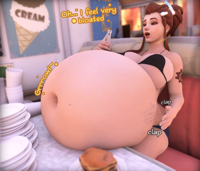 1girls 3d 3d_(artwork) bbw belly_inflation belly_stuffing big_belly big_breasts blender blizzard_entertainment bra brigitte burp burping dialogue fat female female_only food french_nails overwatch overwatch_2 plaguefatty restaurant shorts slapping_belly soda_bottle solo stomach_noises tattoo weight_gain