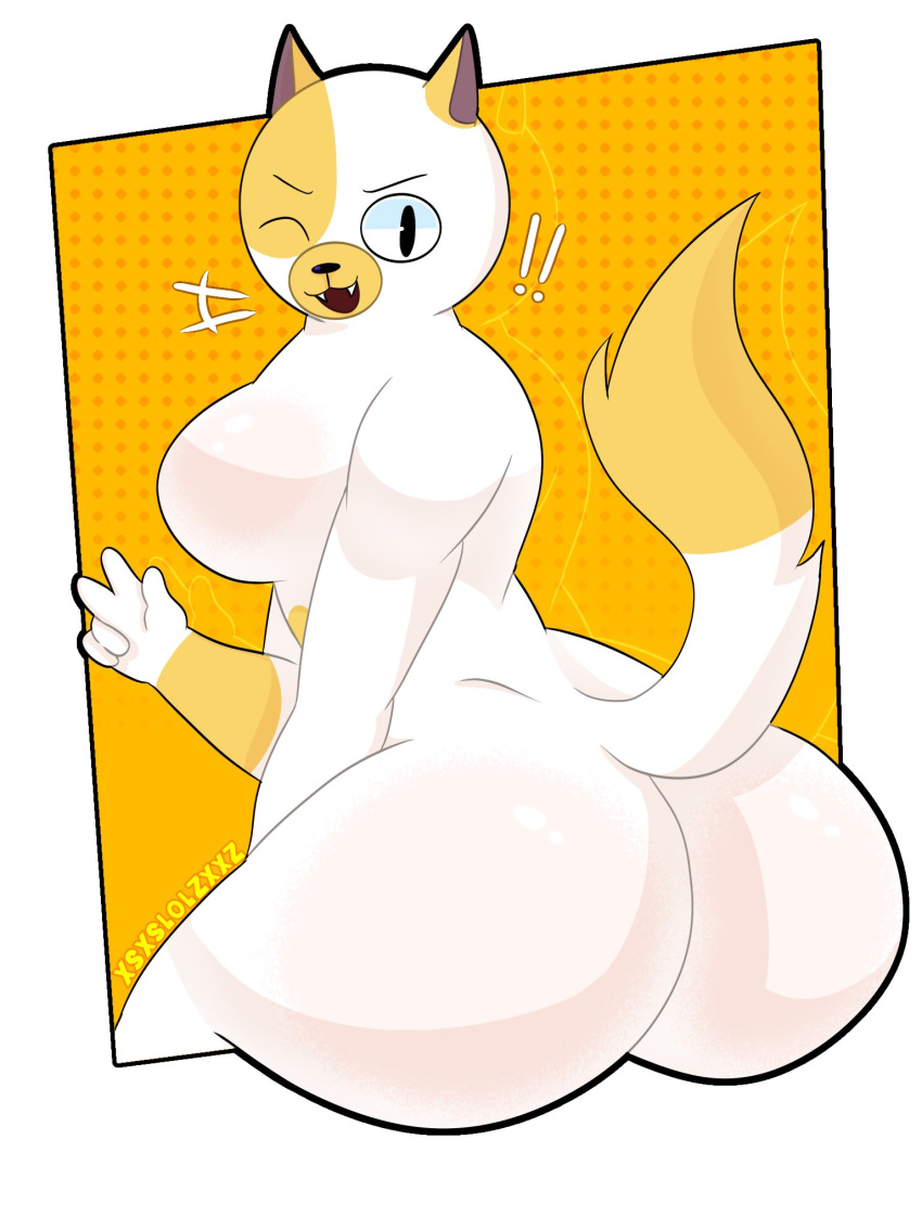 adventure_time anthro ass big_breasts big_butt breasts cake_the_cat cartoon_network felid feline female fionna_and_cake fur hi_res mammal solo tail thick_thighs white_body white_fur xsxslolzxxz yellow_body yellow_fur