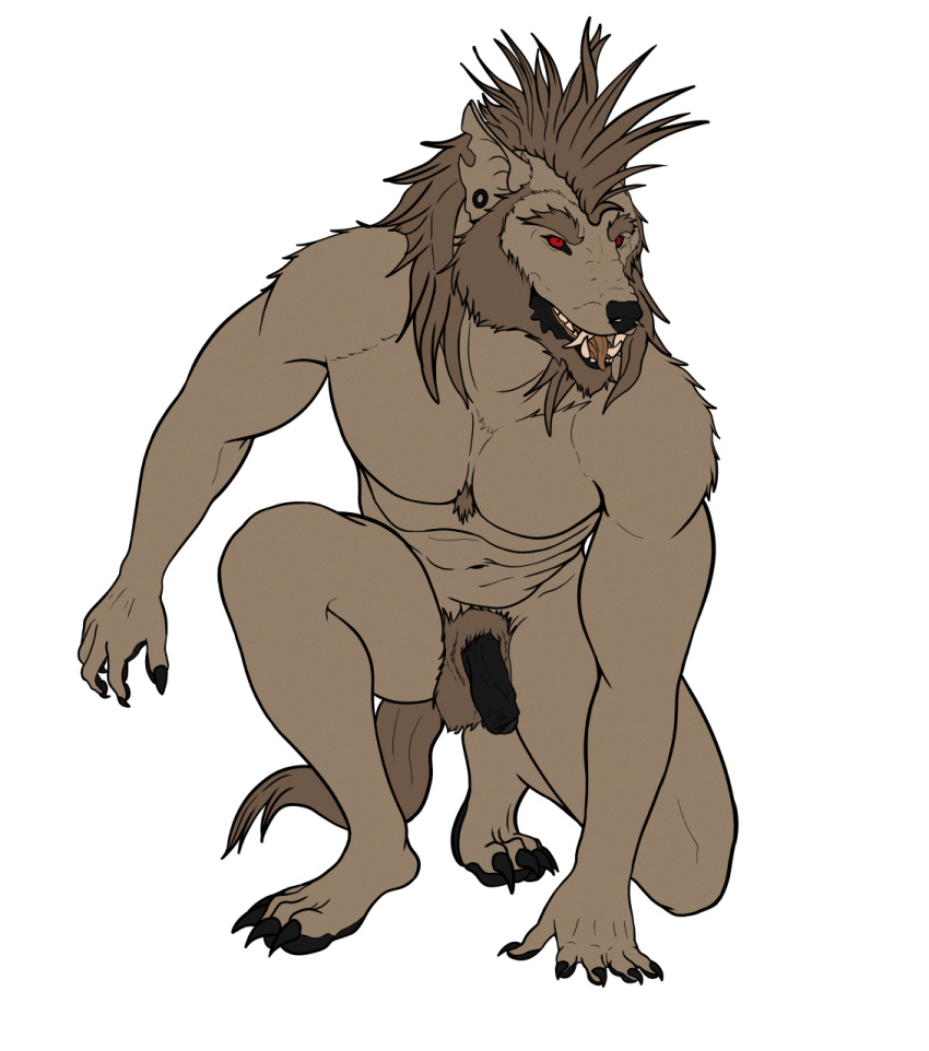 angry anthro balls canid canine canis claws ear_piercing evil_face evil_grin evil_look eyebrows facial_piercing fangs feet flaccid foreskin fuzzy_balls gauged_ear genitals hair hi_res hindpaw male mammal mane mohawk nose_piercing open_mouth pawpads paws penis piercing predatory_look pubes rebeldragon101 smile snarling soft_penis solo teeth thick_eyebrows uncircumcised were werecanid werecanine werewolf wolf