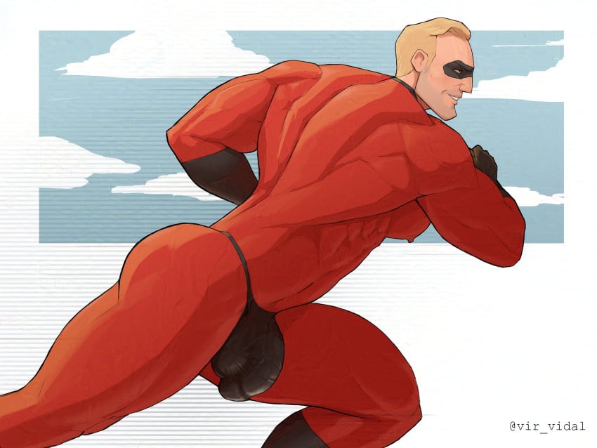 1boy 2023 balls bara barazoku big_balls big_bulge big_penis bulge clothing disney flaccid gay hi_res highres huge_bulge male male_focus male_only manly mr._incredible muscular_male penis penis_outline pixar robert_parr solo solo_male the_incredibles tight_clothing vir_vidal yaoi