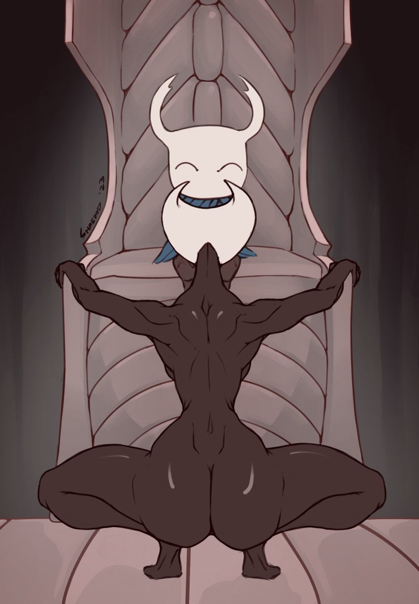 1boy 1girls animated barefoot blowjob bouncing_ass completely_nude completely_nude_female fellatio female full_body hollow_knight hornet_(hollow_knight) humanoid humanoid_genitalia implied_blowjob implied_fellatio implied_oral looking_pleasured male male/female naked naked_female nude nude_female nude_female_clothed_male obscured_oral protagonist_(hollow_knight) shredded_wheat sitting_on_chair sitting_on_throne size_difference smaller_male unseen_female_face