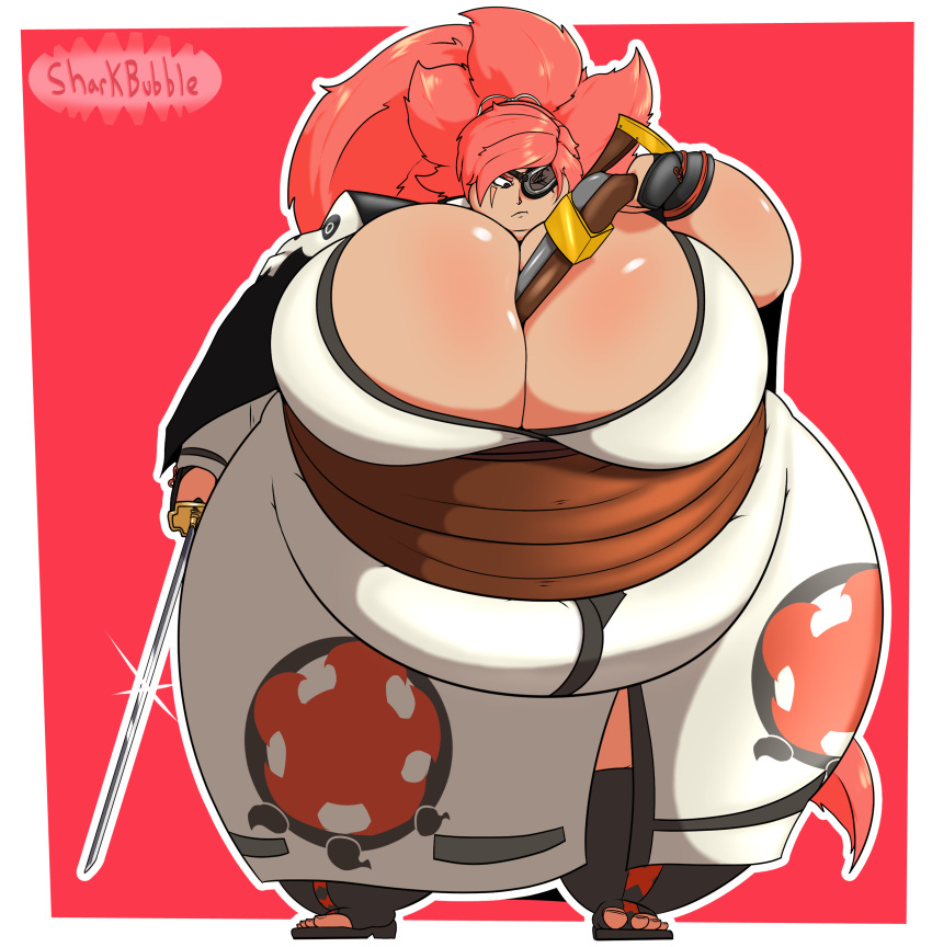 1girls 2022 absurd_res artist_name artist_signature baiken bbw belly big_belly big_breasts breasts cleavage deep_cleavage eyepatch fat fat_arms fat_belly fat_female fat_fetish fat_thighs fat_woman female female_focus gigantic_breasts guilty_gear hips huge_belly katana long_hair looking_down massive_breasts morbidly_obese morbidly_obese_female plump sharkbubble solo solo_female solo_focus ssbbw thick_thighs thighs voluptuous weapon weight_gain wide_hips