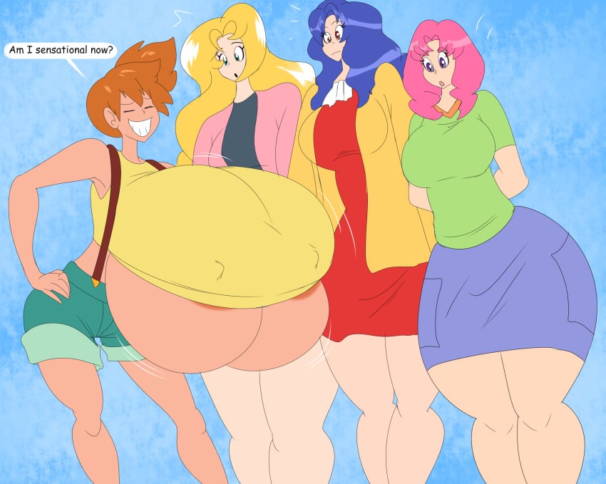 4girls alternate_breast_size big_ass big_breasts breast_expansion breasts_bigger_than_head clothed daisy_(pokemon) denizen1414 female female_only huge_breasts hyper_breasts lily_(pokemon) misty_(pokemon) multiple_girls nintendo nipples_visible_through_clothing no_bra pokemon showing_off underboob violet_(pokemon)