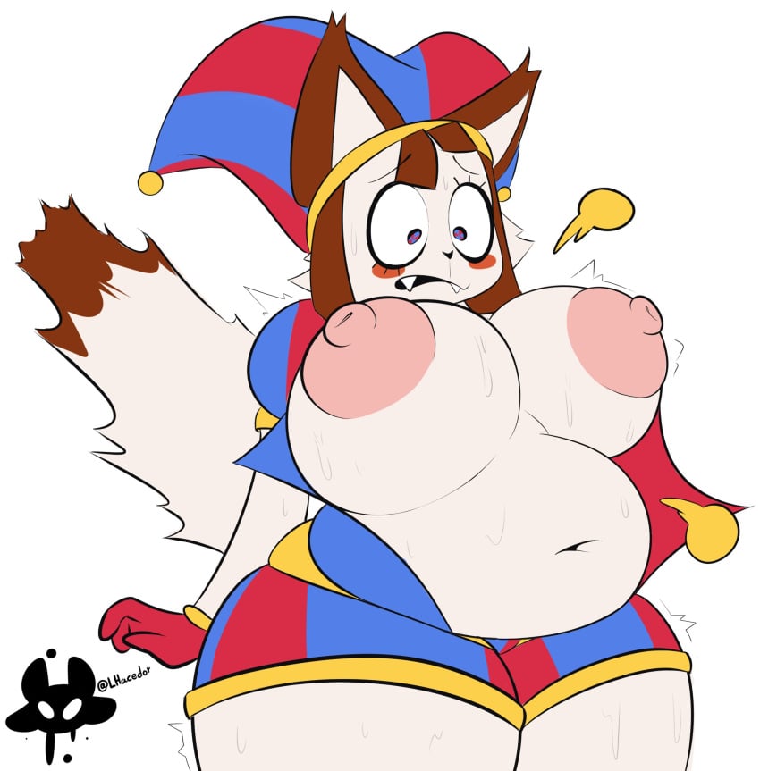 2023 2d 2d_(artwork) 2d_artwork animal_ears animal_humanoid big_belly big_breasts brown_hair fat female fur fur_breasts fur_thick_thighs furry glitch_productions gloves gooseworx huge_breasts huge_thighs jester jester_costume jester_hat jester_outfit lhacedor nipples obese obese_female open_clothes pomni pomni_(the_amazing_digital_circus) short_hair tagme tail the_amazing_digital_circus unbuttoned white_body