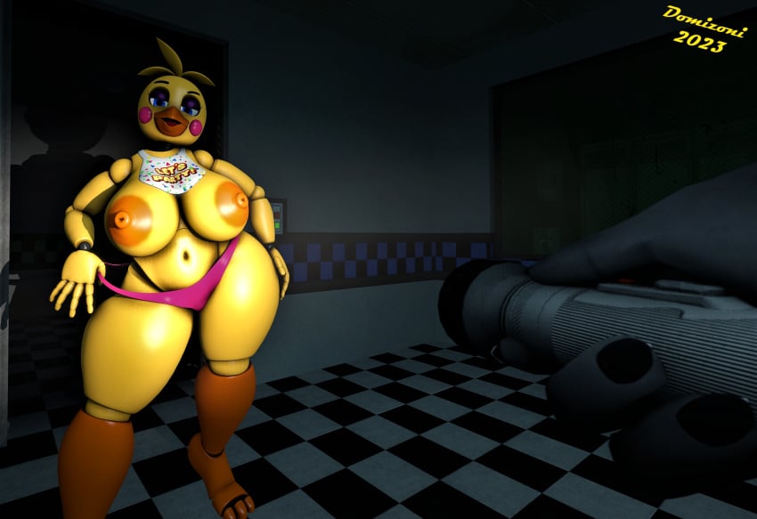 2023 3d_(artwork) animatronic anthro areola avian bib big_breasts bird breasts canid canine canis chicken clothed clothing dark_room digital_media_(artwork) domizoni duo female five_nights_at_freddy's five_nights_at_freddy's_2 flashlight galliform gallus_(genus) hi_res humanoid looking_at_viewer machine male mammal nipples panties phasianid robot scottgames source_filmmaker thick_thighs topless topless_female toy_chica_(fnaf) underwear wolf wolf_(petruz)