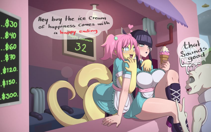 2girls alien_girl android_girl goth_girl ice_cream inminent_sex jona_kazuo jonakazuo martian multiple_girls oc original original_character