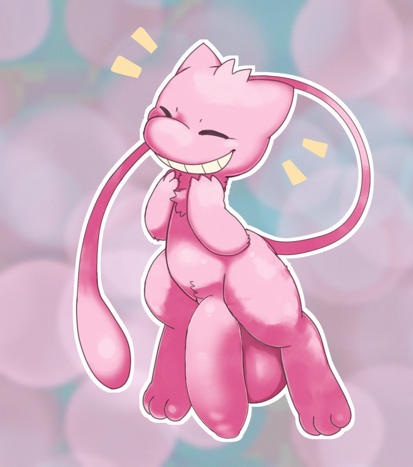 2024 3_fingers 3_toes anthro balls big_balls big_penis closed_eyes feet fingers flaccid fur generation_1_pokemon genitals grin hi_res humanoid_genitalia humanoid_penis lambent legendary_pokemon male male_only mew_(pokemon) neck_tuft nintendo penis pink_body pink_fur pokemon pokemon_(species) smile solo tail toes tuft