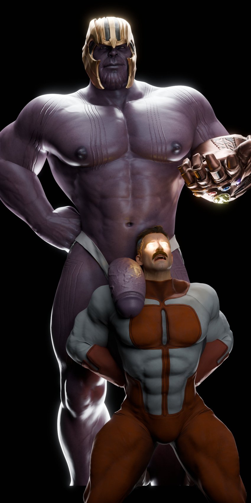 2boys 2humans 2males 3d 3d_(artwork) 3d_model bara bara_tiddies bara_tits brainwashed brainwashing clothed_male_clothed_male controlled crossover dom/sub dominant_villain forced_submission gay gay_domination glowing_eyes helices3d hung infinity_gauntlet invincible kneeling kneeling/standing male male_only marvel marvel_cinematic_universe master mind_control mortal_kombat mortal_kombat_1_(2023) nolan_grayson omni-man purple_body purple_penis purple_skin submissive submissive_villain supervillain thanos villain villain_on_villain viltrumite