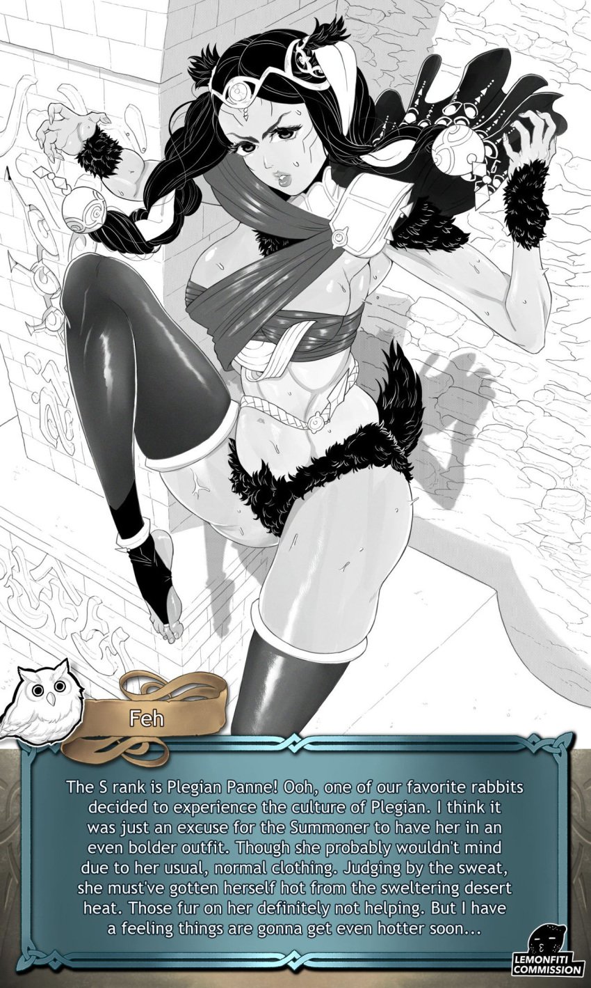 barefoot feet feh_(fire_emblem_heroes) fire_emblem fire_emblem_awakening greek_toe lemonfiti monochrome panne_(fire_emblem) rabbit_girl rabbit_tail stirrup_legwear stockings tagme toe_ring toeless_legwear toes