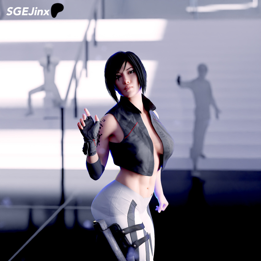 1girls 3d 3d_(artwork) 3d_render abs asian asian_female athletic athletic_female black_hair blender blender_(software) blender_cycles blue_light brown_eyes depth_of_field enemies faith_connors faith_connors_(mirror's_edge_catalyst) ground gun guns holster holstered_weapon light-skinned_female light_skin looking_at_viewer looking_back mirror's_edge mirror's_edge_catalyst pants patreon_logo patreon_username railing sgejinx_(artist) sideboob smile smiling smiling_at_viewer stairs tattoo tattoo_on_arm tattooed_arm twitter_username vest waves white_background