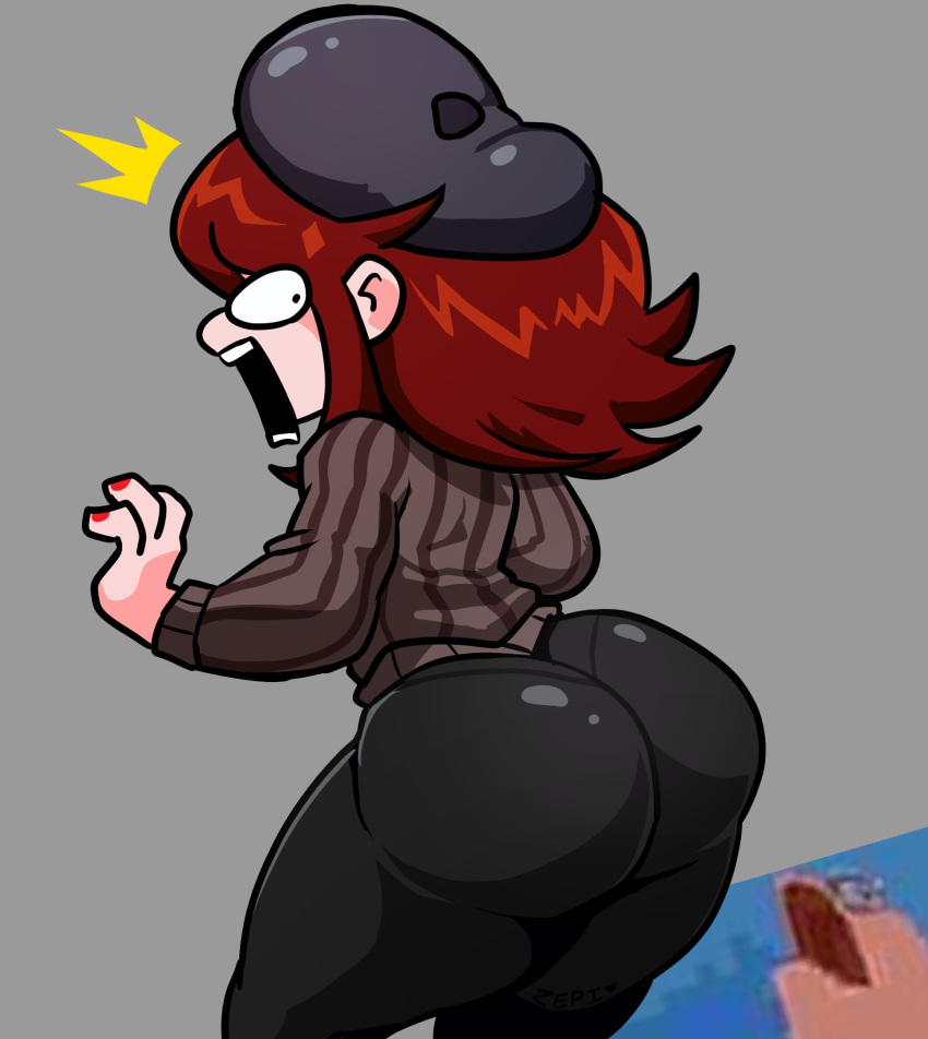 ass ass_focus beanie brown_hair female friday_night_funkin headgear leggings light-skinned_female light_skin looking_back massacre_girlfriend_(friday_night_funkin) meme millie_(mistful_crimson_morning) mistful_crimson_morning pale-skinned_female pale_skin patrick_star sweater tagme thick_thighs wide_hips zepiereite