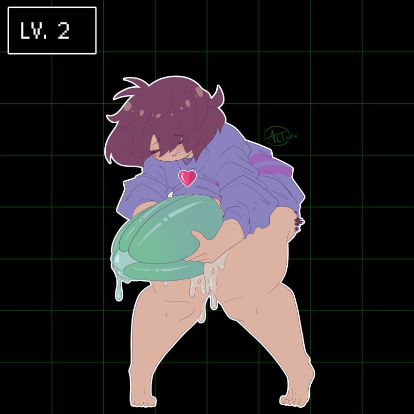 1boy 2d adorable altnsfw brown_hair cum cum_inside cute frisk game_ui gameplay_mechanics human male moldsmal no_pants partially_clothed penetration sex slime slime_monster slime_penetrated slime_sex slimy sweater tan_skin thick_thighs undertale undertale_(series)