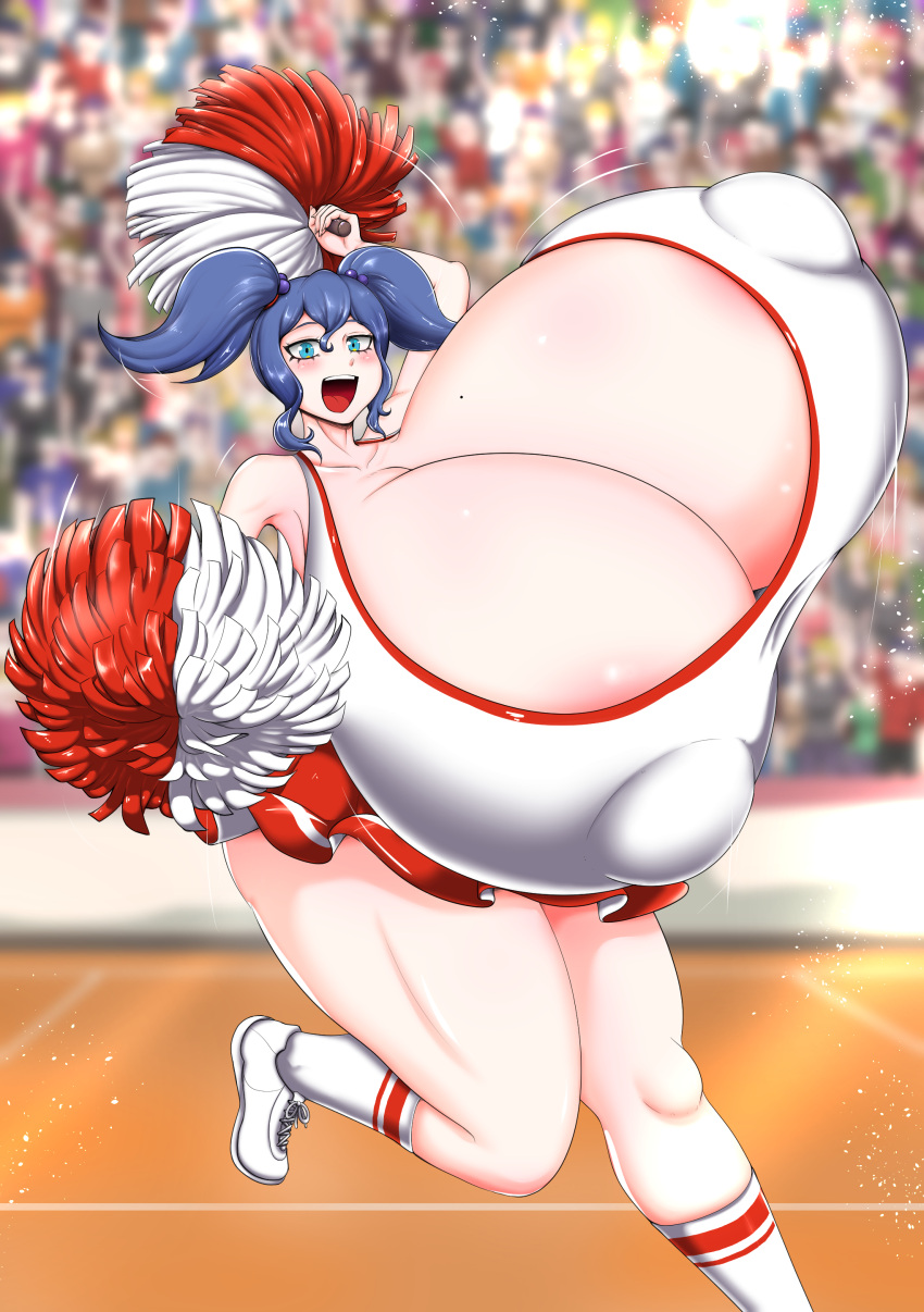 1girls breasts_bigger_than_head cheerleader enormous_breasts escapefromexpansion hyper_breasts looking_at_viewer solo_female tagme thick_thighs