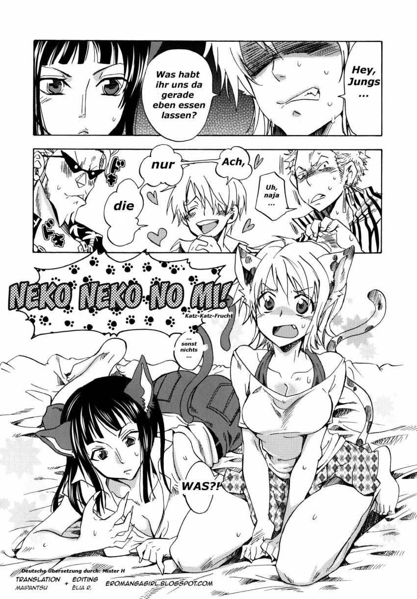 anime anime_style catgirl deutsch doujinshi female female_focus franky german german_text kurione-sha male manga nami neko nico_robin nyandere one_piece pre-timeskip roronoa_zoro text translated vinsmoke_sanji yu-ri