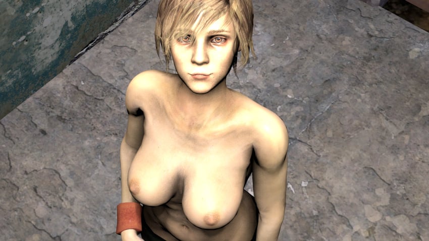 above_view blonde_hair cheryl_mason heather_mason large_breasts scrapsgard sfm silent_hill silent_hill_3 smile solo_female source_filmmaker topless topless_female