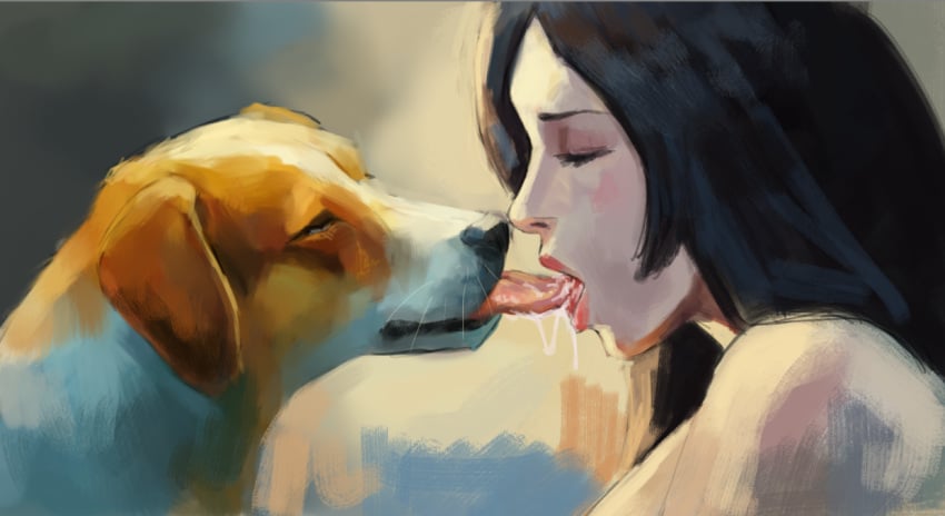 canid canine canine_tongue domestic_dog duo female feral final_fantasy final_fantasy_vii french_kissing hornyfoxjade human interspecies kissing male male/female mammal saliva saliva_drip square_enix sucking_tongue tifa_lockhart tongue tongue_out zoophilia