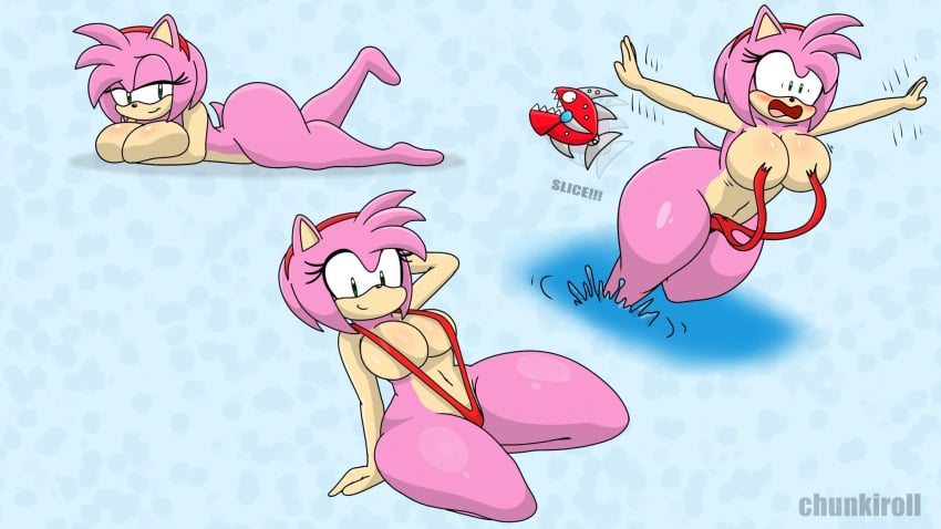 amy_rose anthro ass assisted_exposure bikini breasts chunkiroll embarrassed furry nude sling_bikini slingshot_swimsuit sonic_(series) sonic_the_hedgehog_(series) tagme thick_thighs torn_clothes wardrobe_malfunction water