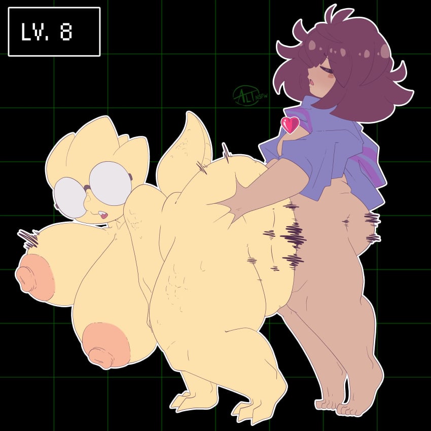 1boy 1girls 2d alphys altnsfw anthro ass ass_bigger_than_head ass_grab big_ass big_breasts breasts breasts_bigger_than_head brown_hair chubby_female completely_nude completely_nude_female female femboy frisk game_ui gameplay_mechanics glasses huge_ass huge_breasts human humanoid lizard_girl lizard_humanoid male nude nude_female partially_clothed penetration_from_behind sex sweater tail tan_skin thick_thighs undertale undertale_(series) yellow_body yellow_scales