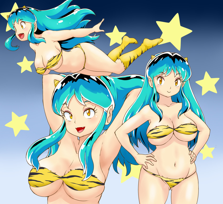 bikini green_hair horn light_skin long_hair lum orange_eyes pointy_ears urusei_yatsura