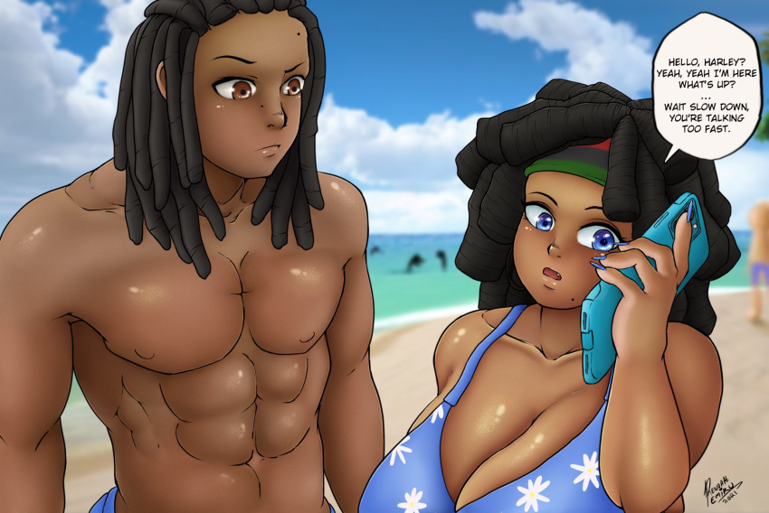 beach dark-skinned_female kaori_(renoahemiru) renoahemiru tagme