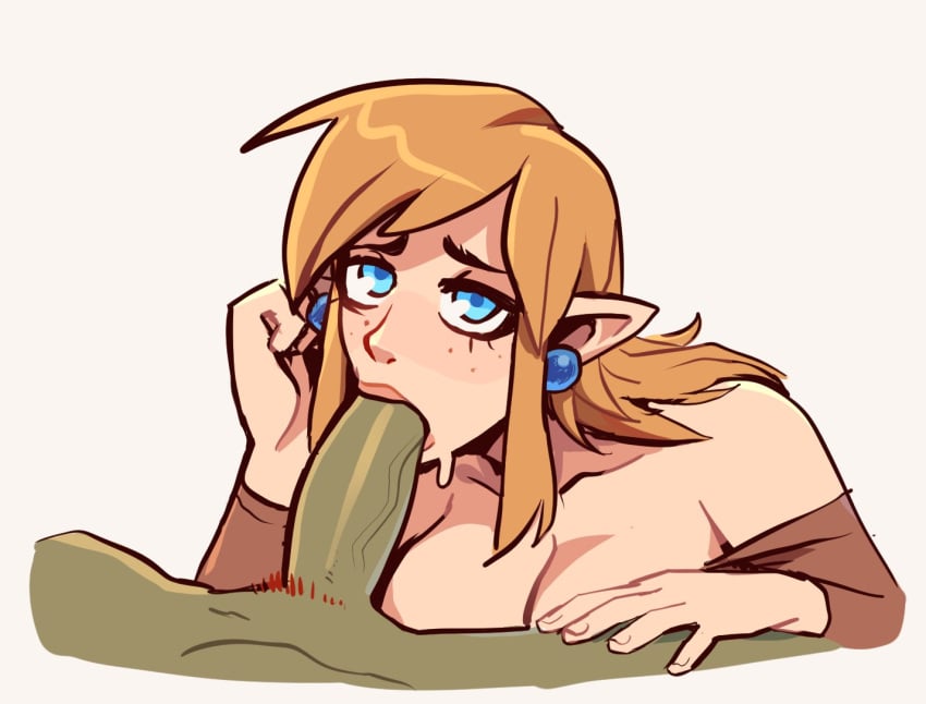 1boy 1girls blonde_hair blowjob blue_eyes breath_of_the_wild brellom earrings fellatio female ganondorf genderswap_(mtf) green_skin light-skinned_female light_skin link link_(breath_of_the_wild) long_hair male male/female nintendo oral oral_penetration oral_sex penis_in_mouth pointy_ears rule_63 the_legend_of_zelda unseen_male_face white_background