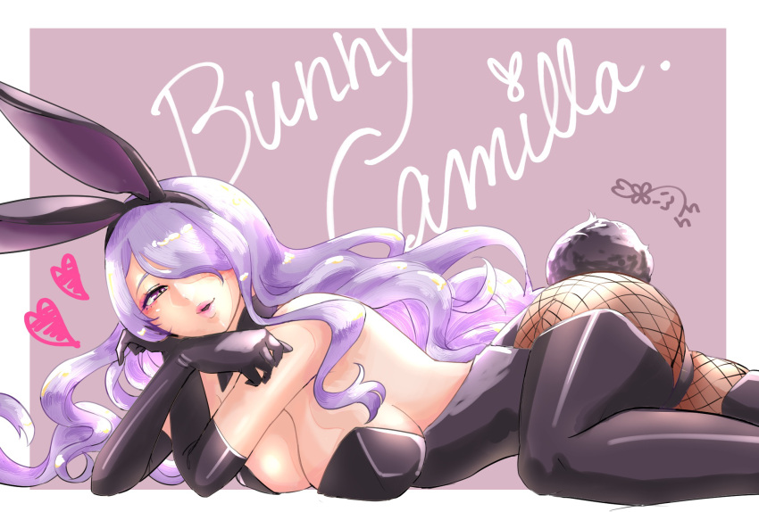 1girls alternate_costume ass backless_outfit big_ass boots breasts bunny_ears bunny_girl bunnysuit camilla_(fire_emblem) elbow_gloves female female_only fire_emblem fire_emblem_fates fishnet_legwear fishnets gloves hair_over_one_eye leotard looking_at_viewer medium_breasts nintendo open_mouth pink_eyes purple_hair rinku_bny smile solo thigh_boots