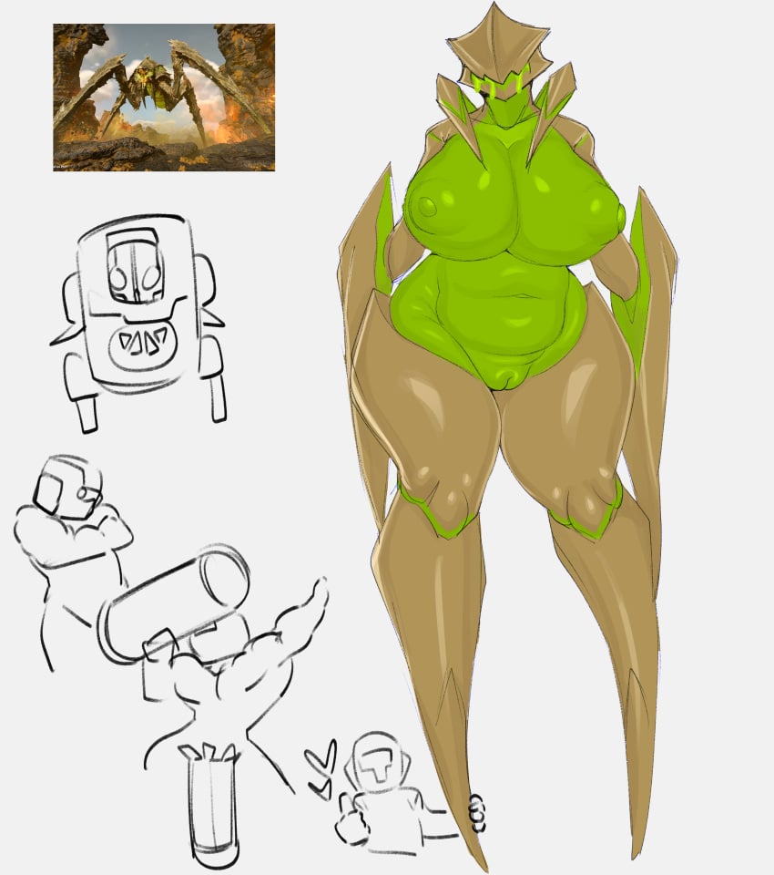 1girls 2024 3boys alien alien_girl anthro anthrofied areola areolae arrowhead_game_studios arthropod big_belly big_breasts big_nipples bile_titan bile_titan_(tozamtr) breasts bug_girl chubby chubby_female claws curvaceous curvy curvy_figure female female_focus green_body green_breasts green_nipples grey_background helldiver_(helldivers) helldivers helldivers_2 huge_breasts insect_girl insect_humanoid large_breasts nipples pussy reference_image sketch terminid thick_thighs tozamtr vagina voluptuous wide_hips