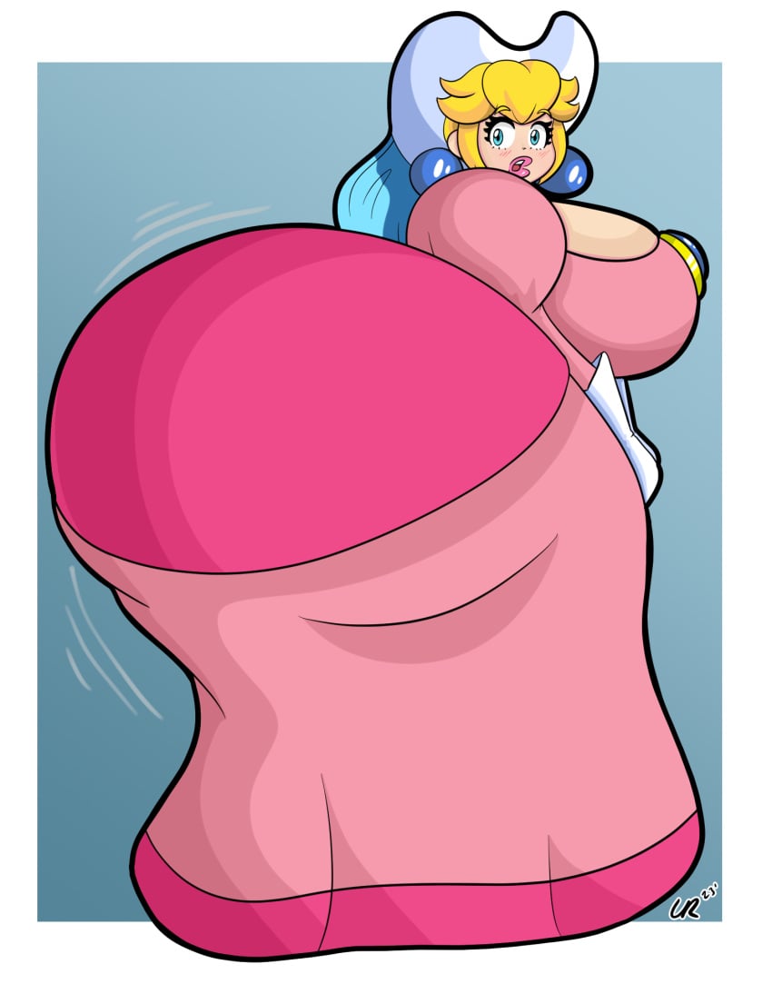 ass_bigger_than_head ass_focus backboob big_ass big_breasts boob_window clothed cosplay female female_only huge_ass hyper_ass mario_(series) melody_time nintendo princess_peach slue-foot_sue unknownrez