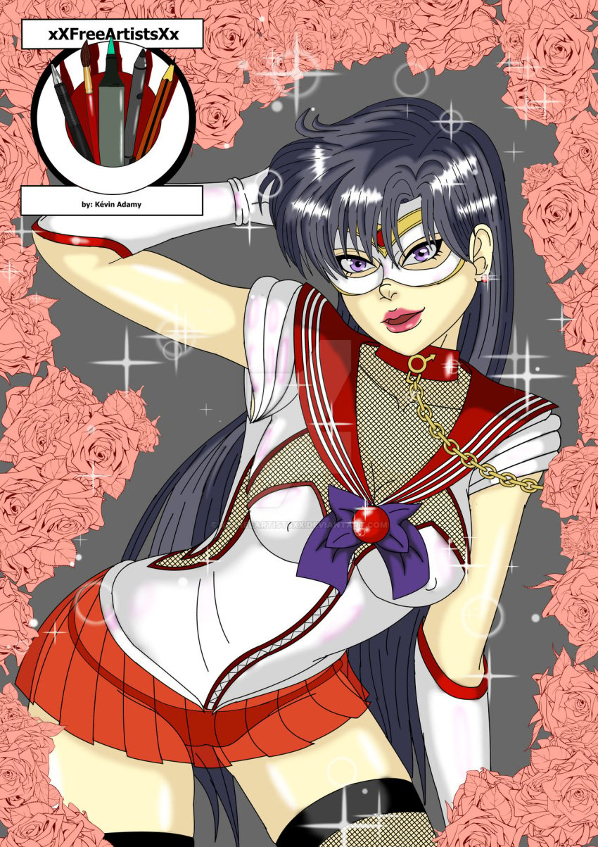 bimbo bishoujo_senshi_sailor_moon clothing dark_persona erect_nipples erect_nipples_under_clothes female latex lips medium_breasts panties rei_hino revealing_clothes sailor_mars see-through skirt stockings xxfreeartistsxx