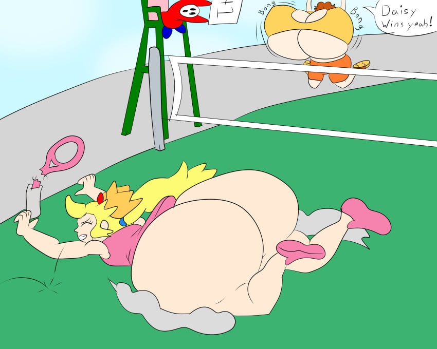 2girls alternate_ass_size alternate_breast_size ass_bigger_than_head ass_expansion big_ass big_breasts boob_window bottomless breast_expansion breasts_bigger_than_head clothed expansion female huge_ass huge_breasts hyper hyper_ass hyper_breasts letherhands69 mario_(series) mario_tennis multiple_girls nintendo no_bra princess_daisy princess_peach shortstack shy_guy topwear underboob