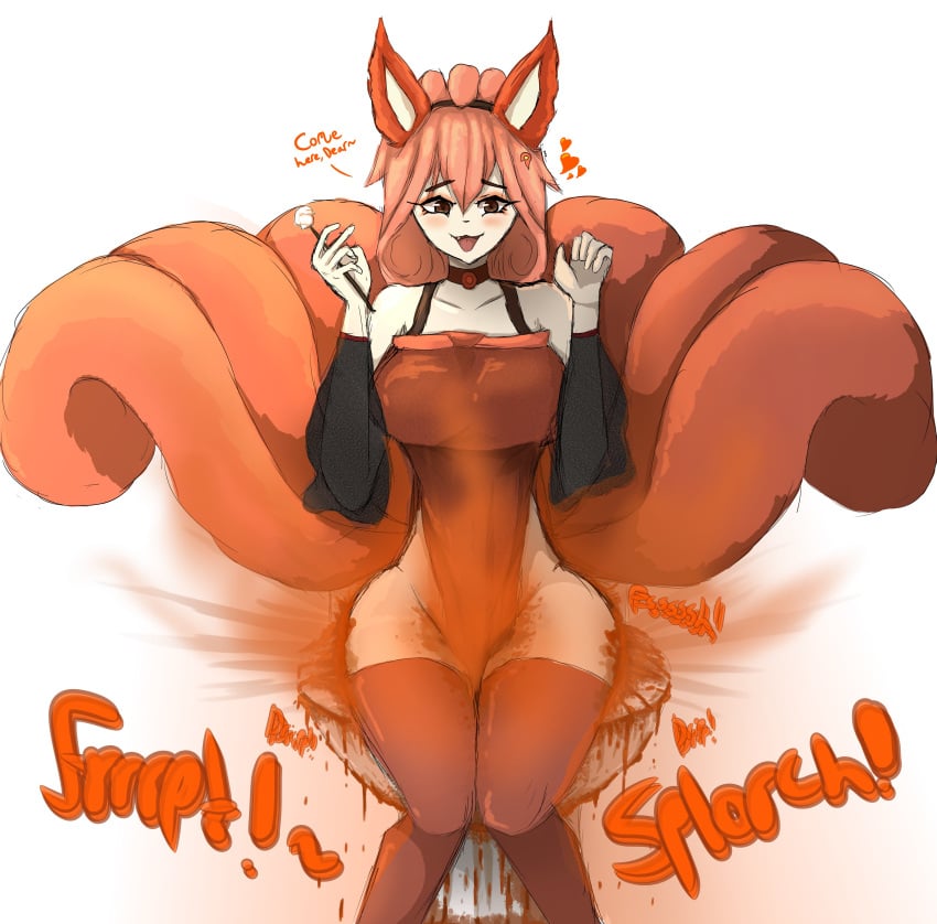 absurd_res animal_ears anthro blush clothing earpick fart feces female floofykinkumiho hair heart hi_res leggings legwear multi_tail nintendo overflowing_toilet pokemon pokemon_(species) red_hair scat solo sound_effects tail toilet toilet_use vulpix