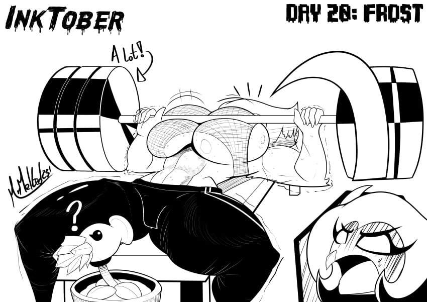 1girls andrealphus_(helluva_boss) anthro bench_press big_breasts breasts clothing crossover female female_andrealphus female_focus genderswap genderswap_(mtf) helluva_boss inktober mrmelted mtf_crossgender muscular owl owl_demon peashooter_(pvz) plant plants_vs_zombies rule_63 snow_pea_(pvz) thick_thighs thunder_thighs vivienne_medrano wide_hips workout