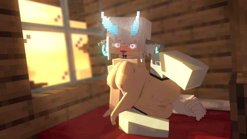 1girls 3d bedroom big_breasts blue_eyes blue_horns botaokami earrings erect_nipples female horny_female in_bed looking_at_viewer mine-imator minecraft outside smile solo spread_legs stockings tagme wet_pussy white_hair wolf_ears wolf_girl wolf_humanoid wolf_tail wolffy_(botaokami)