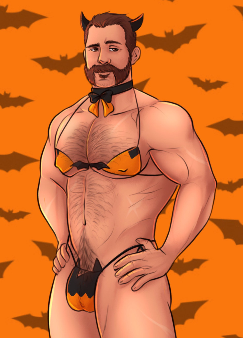 1boy 2023 activision balls bara bara_tits barazoku beard bulge bulge_through_clothing call_of_duty call_of_duty:_modern_warfare_2 call_of_duty_modern_warfare_2_(2022) captain_price facial_hair hairy halloween hi_res highres holidays john_price male male_focus male_nipples male_only manly muscular_male nipples penis penis_outline solo solo_male thong