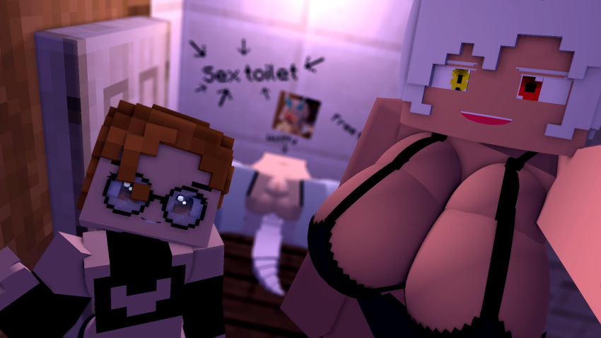 1futa 2girls 3d big_breasts bisexual botaokami brown_eyes brown_hair free_use glasses glory_hole glory_wall horny_female mine-imator minecraft multicolored_eyes sex_toy shika_(uzuna) smile spread_legs stockings strap-on tagme toilet wet_pussy wolf_girl wolf_humanoid wolf_tail wolffy_(botaokami)