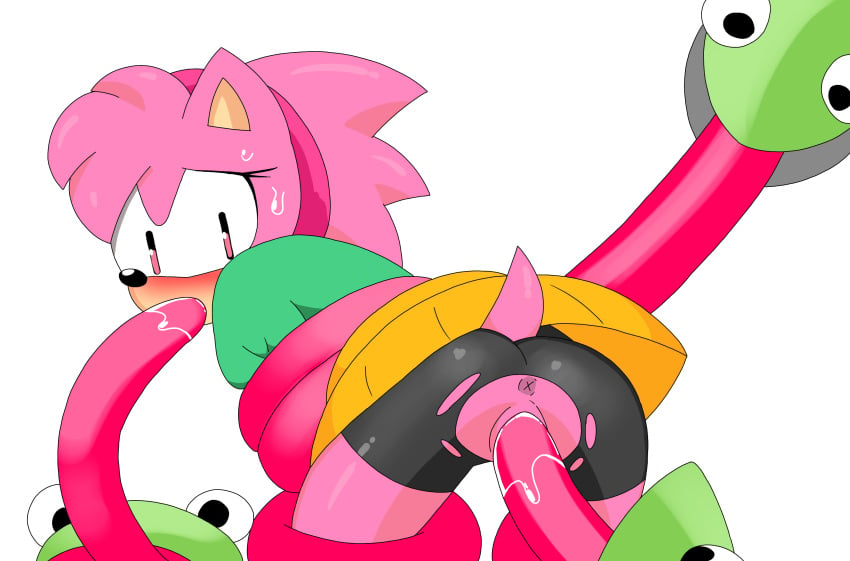 1girls amy_rose ass bike_shorts captured classic_amy_rose clothed_sex clothing defeated double_penetration female furry gooeydino interspecies lewderthanblue looking_back open_mouth oral penetration pink_tentacles pussy rape restrained sonic_(series) sonic_superstars sonic_the_hedgehog_(series) spread_legs tentacle tentacle_rape tentacle_sex torn_bike_shorts torn_clothes vaginal_penetration worried