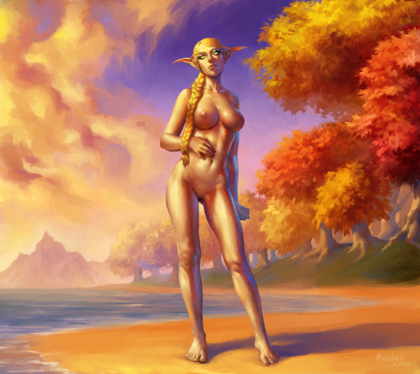 1girls anolea barefoot blonde_hair blonde_hair blood_elf breasts curvy curvy_female curvy_figure elf feet female female_only green_eyes hips legs looking_at_viewer nipples pale-skinned_female pale_skin pose posing pussy solo thighs toes vagina warcraft world_of_warcraft wow