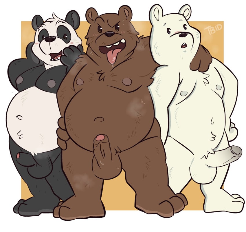 3boys anthro balls bear brother_(lore) brothers_(lore) brown_bear cartoon_network erection foreskin genitals giant_panda grizzly_(wbb) grizzly_bear group hi_res humanoid_genitalia ice_bear male male_only mammal panda_(wbb) partially_retracted_foreskin penis penis_size_difference polar_bear retracted_foreskin sibling_(lore) slightly_chubby tbid trio ursine we_bare_bears