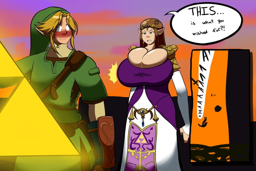 alternate_breast_size blacksen breast_expansion breast_growth breasts_bigger_than_head cleavage cleavage_overflow expansion huge_breasts link link_(twilight_princess) princess_zelda the_legend_of_zelda tight_dress twilight_princess zelda_(twilight_princess)