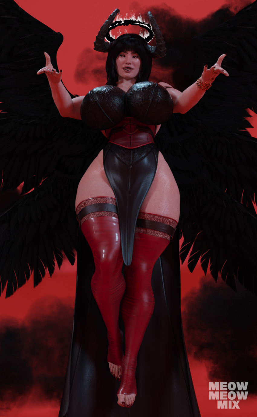 3d 3d_(artwork) abs angel angel_wings big_breasts big_butt breasts daz3d devil fat_butt fat_mons feet hair horns huge_breasts huge_thighs meowmix nude_female nun seraphim solo solo_female solo_focus thick_thighs thighs